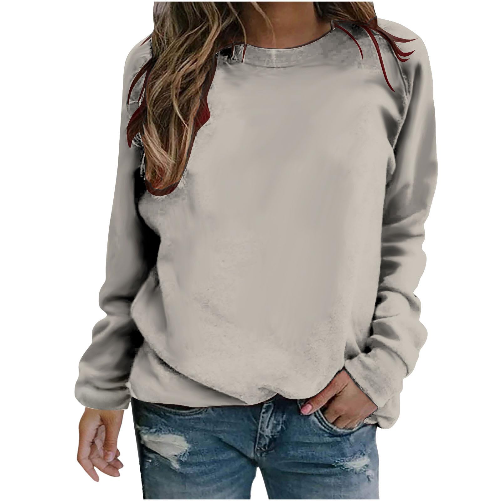 BZPIZWomens Cropped Sweatshirts Long Sleeve Pullover Loose Fit 2023 Fall Fashion Clothes Tunic Tops O Neck Trendy Outfits