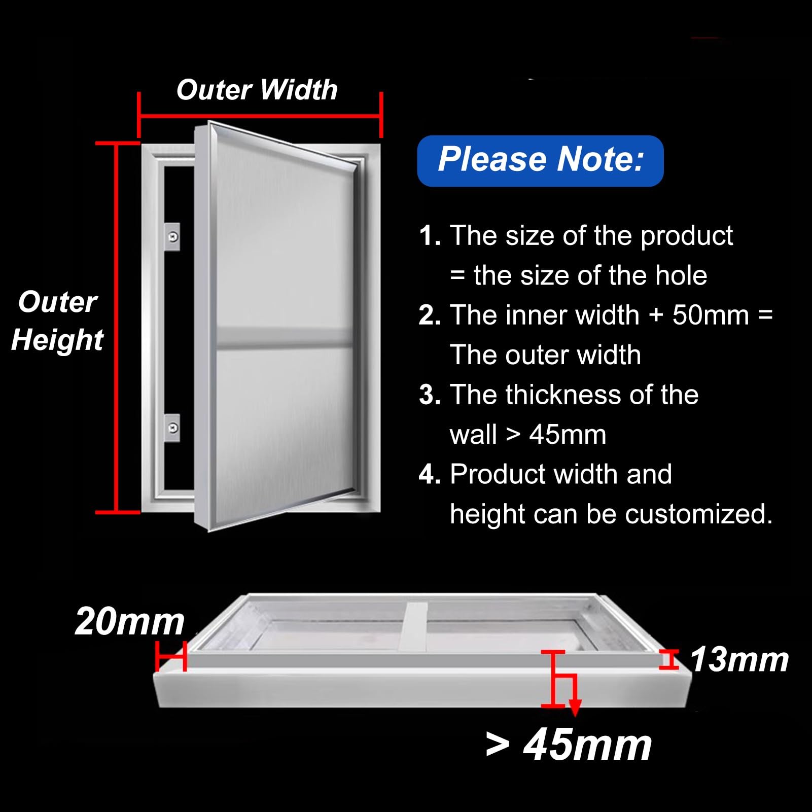 Magnetische Revisionsklappe Aluminiumrahmen 45x65cm für Sanitärinstallationen