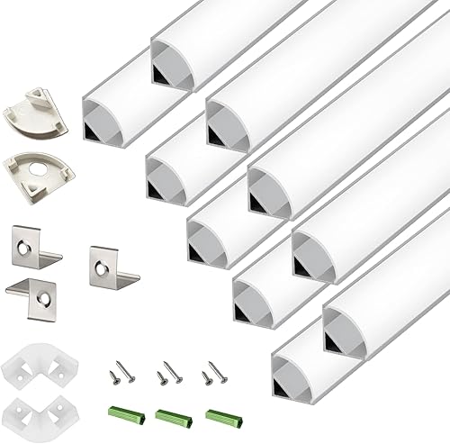 Paquete de 10 tiras LED en forma de V de 3.3 pies, sistema difusor de canal de aluminio, cubierta lechosa extruida con conector de esquina y kit de