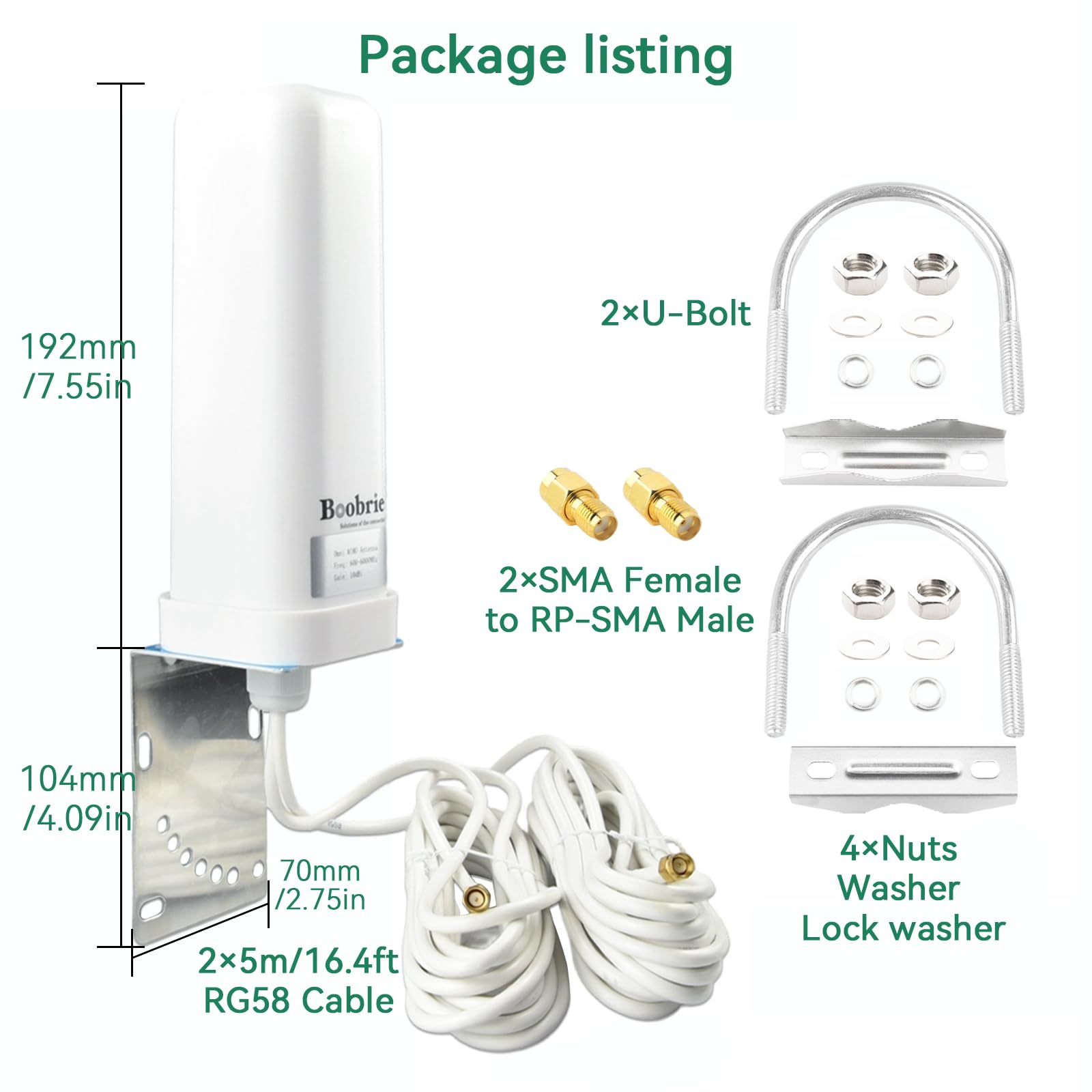 Antenna MIMO 5G 2X2 per esterni 600-6000 MHz 10dBi ad alto guadagno 4G 5G LTE MIMO Antenna RG58 Cavo 5 m con connettori doppi SMA maschio e adattatore TS9 Cannon Antenna per router 4G 5G Modem