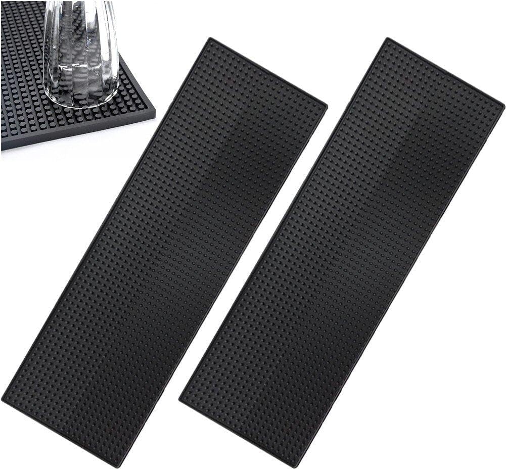 Confezione da 2 tappetini da bar neri, 60 x 20 cm, tappetini antiscivolo per banconi da bar, resistenti e facili da pulire, per uso domestico e commerciale