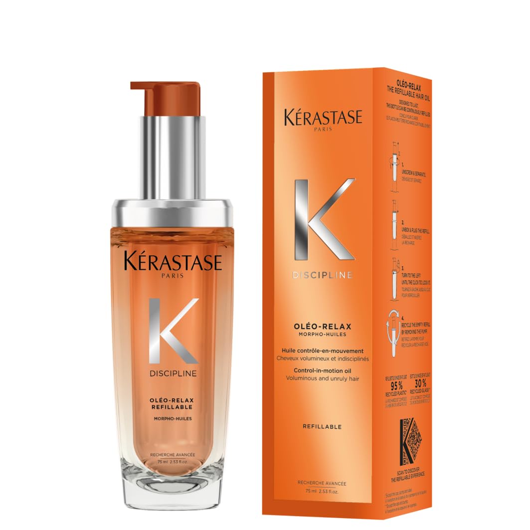 Kérastase Discipline Oleo Relax, Control-in-motion Haaröl bei widerspenstigem Haar, Feuchtigkeitsspendende, Frizz und Volumen kontrollierende Haarpflege mit Hitzeschutz, Nachfüllbarer Flakon, 75 ml