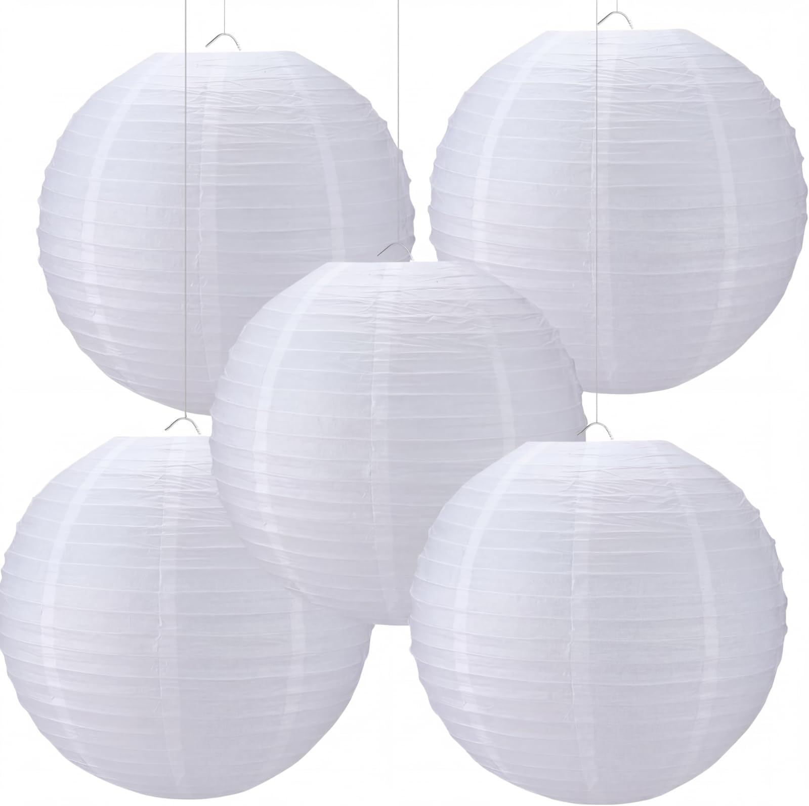 5 Pcs 18 Inch Large White Paper Lanterns Gaint Chinese Moon Round Paper Lamp Japanese Jumbo Hanging Lanterns for Wedding Graduation Bridal Shower Birthday Party Supplies Decoration