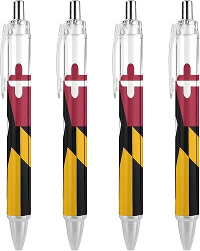 Bolígrafo con la bandera del estado de Estados Unidos y Maryland, bolígrafo retráctil de tinta azul, bolígrafo de trabajo para hombres y mujeres, 4