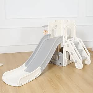 Toboggan Pour Enfants 4 En 1, Pour L'intérieur Et L'extérieur, Avec Panier De Basket, Bus