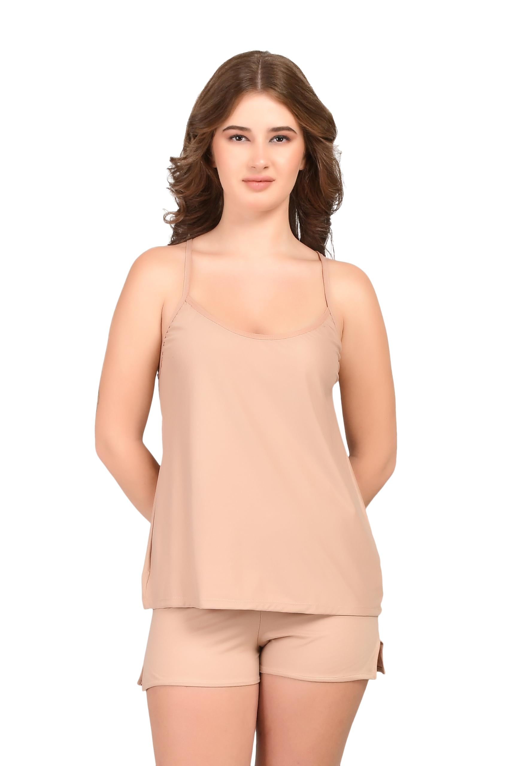 Ultra-Soft Spaghetti Strap Sleepwear Set with Relaxed Fit Shorts-image-37