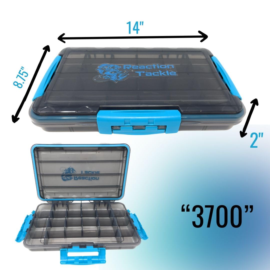 Reaction Tackle Premium Tackle Trays, wasserabweisende Angelausrüstungsbox Organizer mit Dreifach-Clip-Verschluss, herausnehmbare Trennwände und klares Sicht-Design, 3700 (3er-Pack)