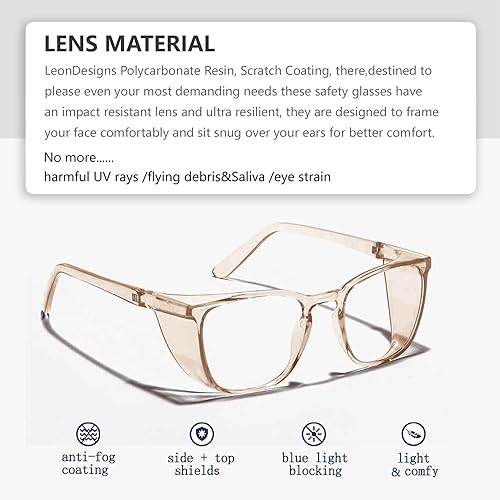 Miniatura 35 de Stylish Round Safety Glasses Anti-Fog Women Fashion Eye Protection Blue Light Blocking Glasses with Side Shields Lab Clear Protection Goggles