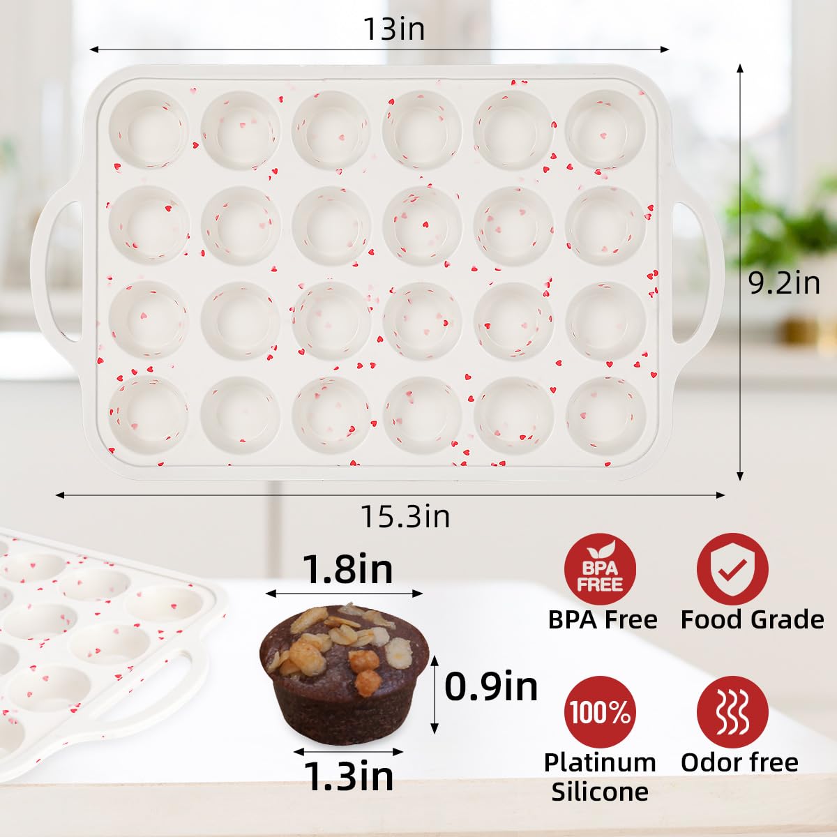 CAKETIME Mini-Muffinform, Metallverstärkter Rahmen, Mini-Cupcake-Formen, 24 Förmchen, antihaftbeschichtet, Muffin-Silikonformen mit Griff, zum Backen von Muffins, Cupcakes, Eierbissen, 2 Stück