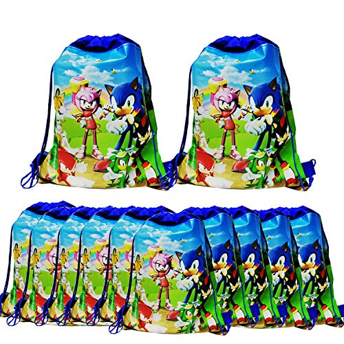 12 Packs Sonic Drawstring Party Bag, Party Favors Bags Drawstring Backpacks Gifts Bags Birthday Party Supplies Favor Bag for kids Children Baby Showerï¼ˆBlueï¼‰