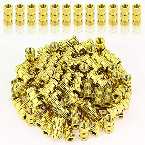 HELIFOUNER 100 Pieces Brass Nut Inserts, Knurled Threaded Inserts, Embed Parts, Embedment Nuts, Female Thread Brass Nuts for 3D Printing Injection Molding Projects (M3x10x5mm)