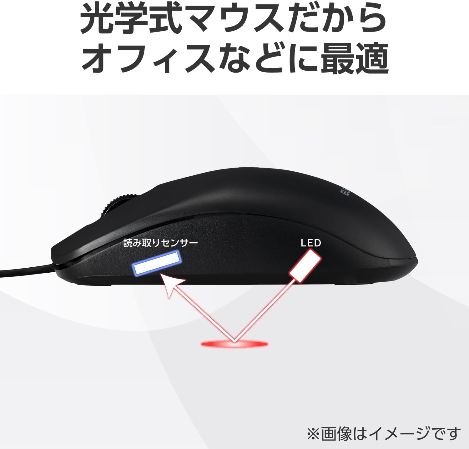 Elecom M-LE10URCBK Wired Mouse, Type-C Connection, Large, 3 Buttons, Black