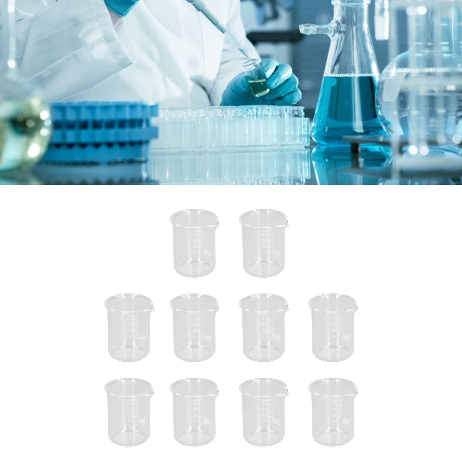 Set di Becher di Misura in Vetro - 10 Pezzi 50ml in Vetro Borosilicato Graduato per Laboratorio e Cucina