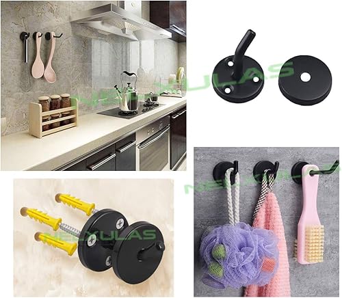 Miniatura 10 de Gancho clásico negro de acero inoxidable resistente, gancho duradero para colgar batas, gancho de montaje en pared, toque perfecto para tu baño,