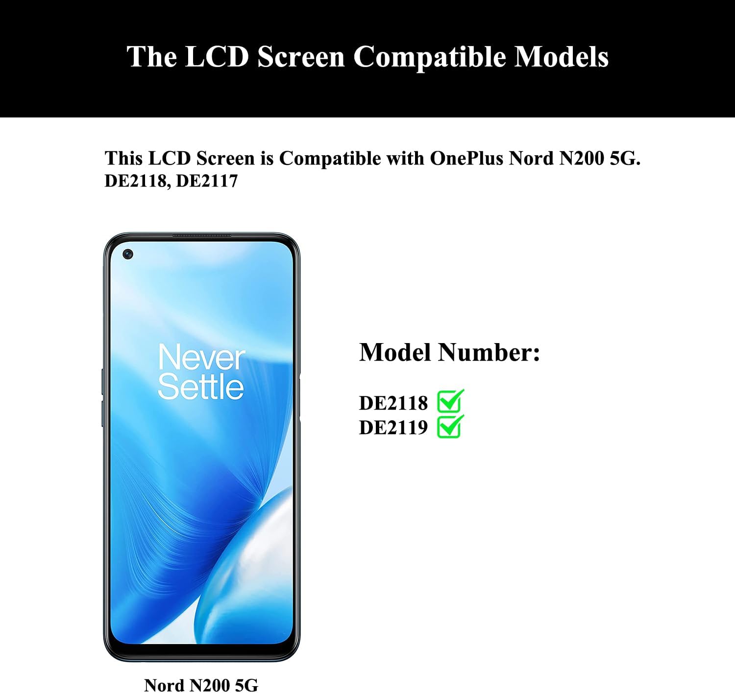 Nord N200 5G LCD Screen Replacement Kit with Frame Compatible for OnePlus Nord N200 5G DE2117 DE2118 with User Manual and Repair Tools
