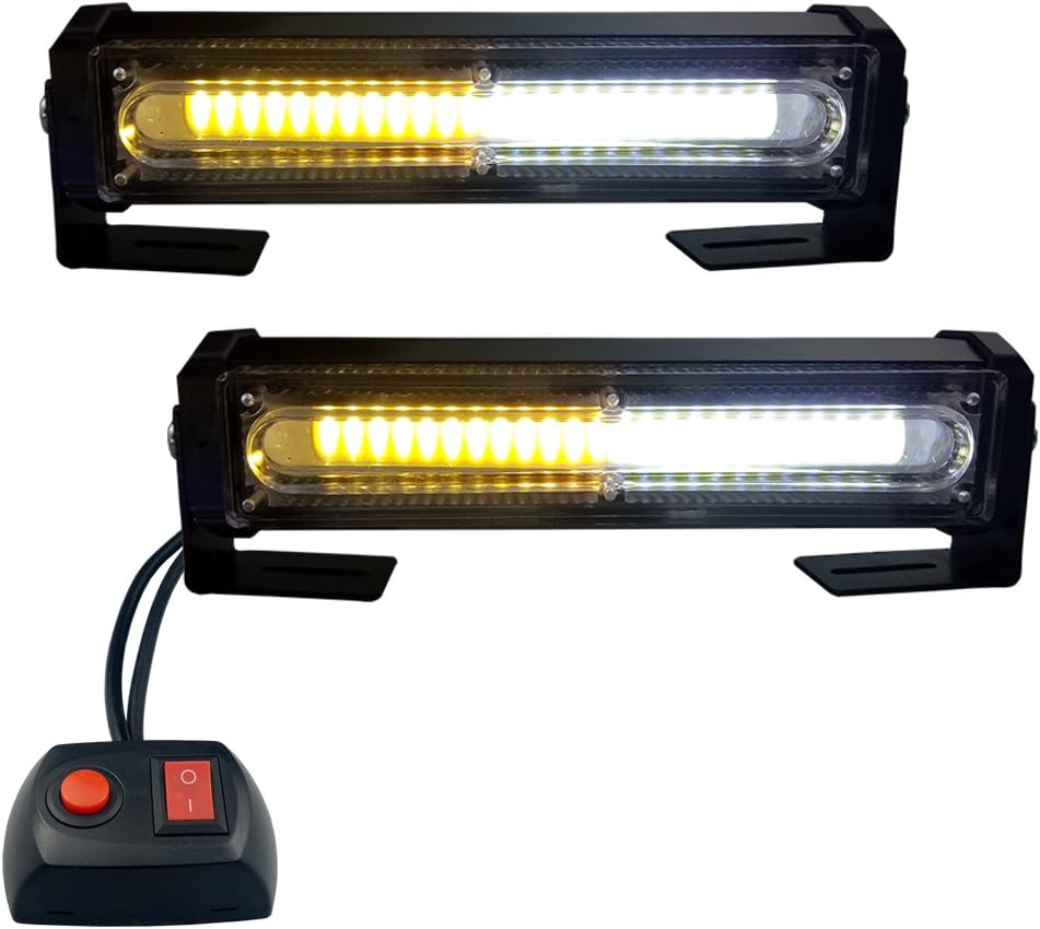 LED Emergency Lights, Amber&White Grille Light Head, 16W Bright Linear LED Mini Strobe Lightbar Surface Mount for for POV, Utility Vehicle, Construction Vehicle and Tow Truck Van