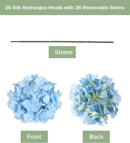 Miniatura 3 de Auihiay 26 piezas de flores hortensias artificiales de seda con tallo para decoración del hogar, bodas, fiesta.