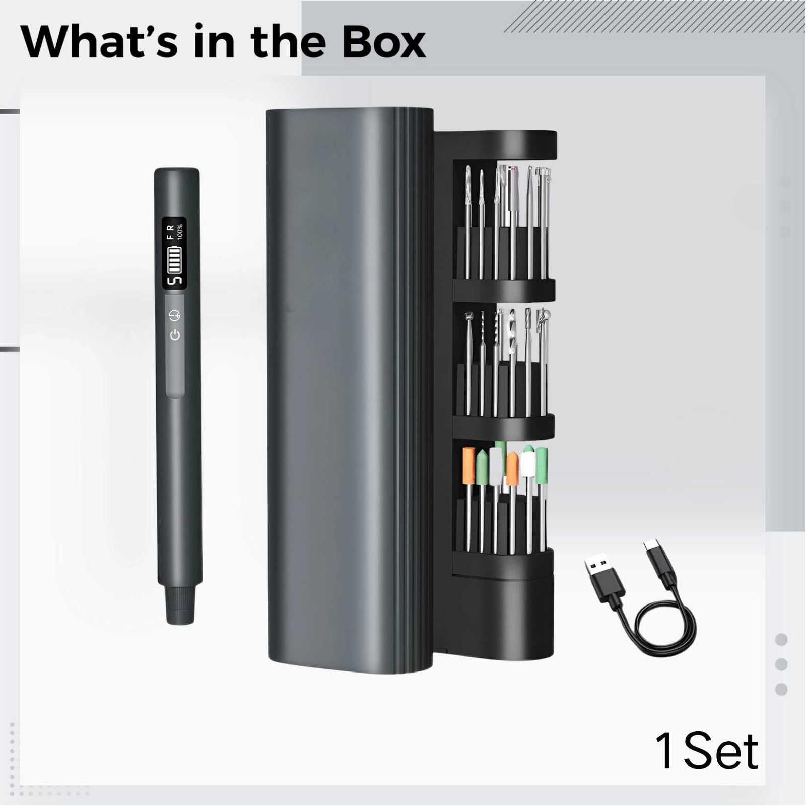 Kit di utensili rotanti senza fili, smerigliatrice elettrica portatile, penna per incisione leggera per progetti fai da te, smalto per unghie, regolabile a 5 velocità 35000 giri/min, con teste di