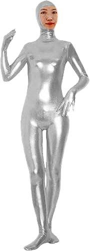 VSVO Body completo de elastano brillante con cara abierta, traje Zentai para adultos y niños, Metálico