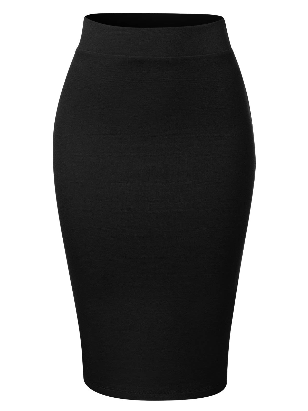 Women's Waist Band Midi Stretchy Ponte Basic Knee Pencil Skirt