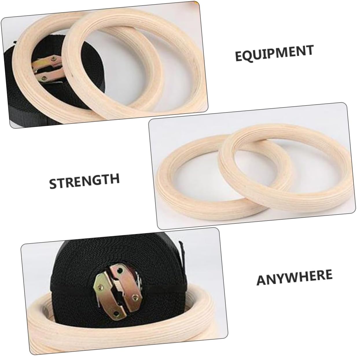 Happyyami Wood Gymnastic Rings Adjustable Straps Sturdy Birch Fitness Rings for Strength Training Outdoor Exercise and Home Workouts