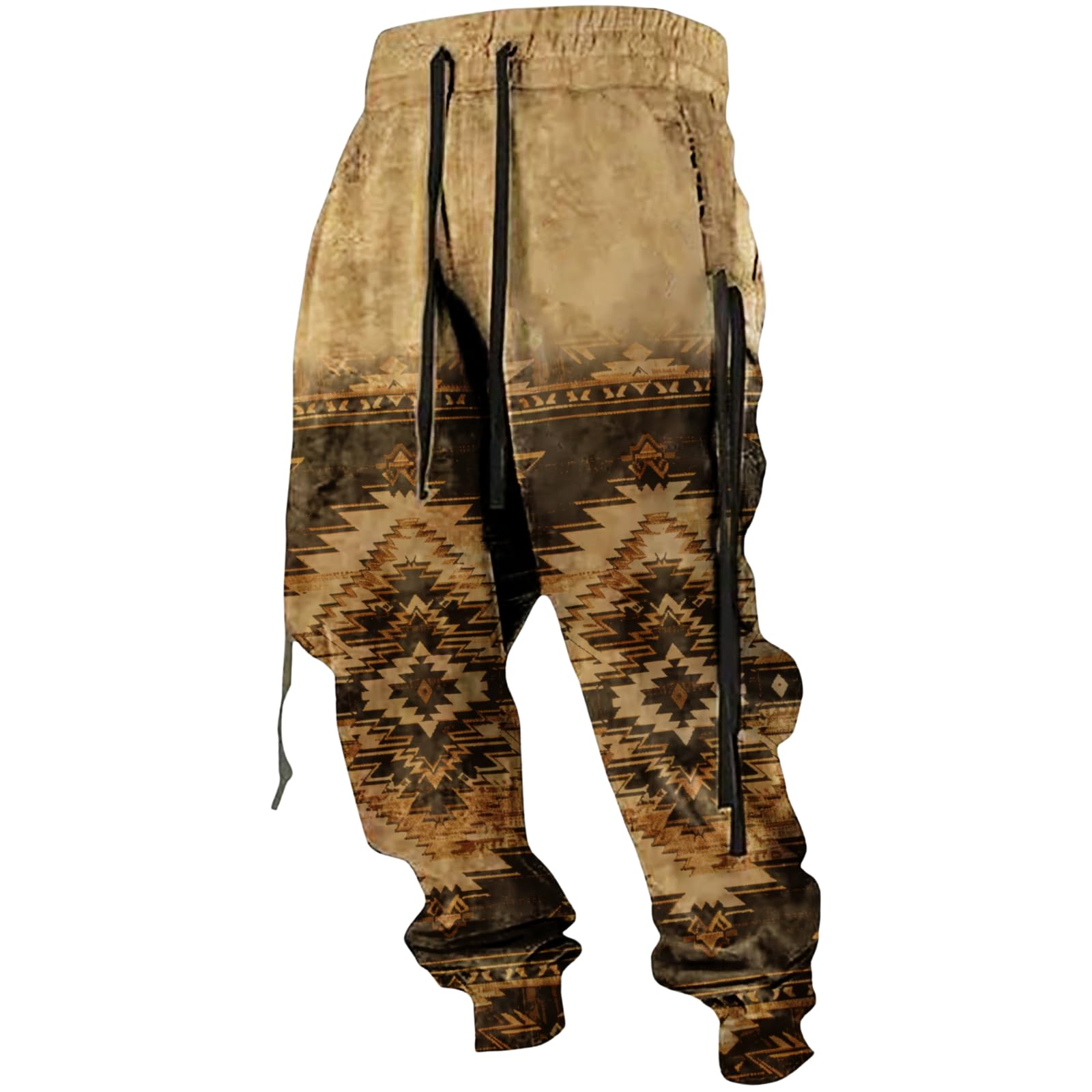LOAIHA Mens Beige Aztec Cowboy Graphic Sweatpants - Casual Workout Trousers - Small S