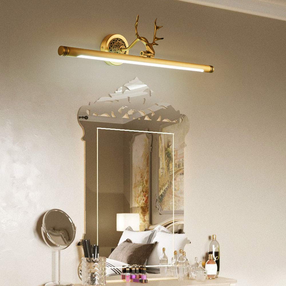 LED Spiegellampe Badleuchte 8W Badlampe Spiegelleuchte Geweih Badezimmer Lampe Retro Schrankleuchte Schminklicht Acryl Aufbauleuchte Golden für Spiegel Wandbild Schrank-Beleuchtung Neutralweiß L44cm