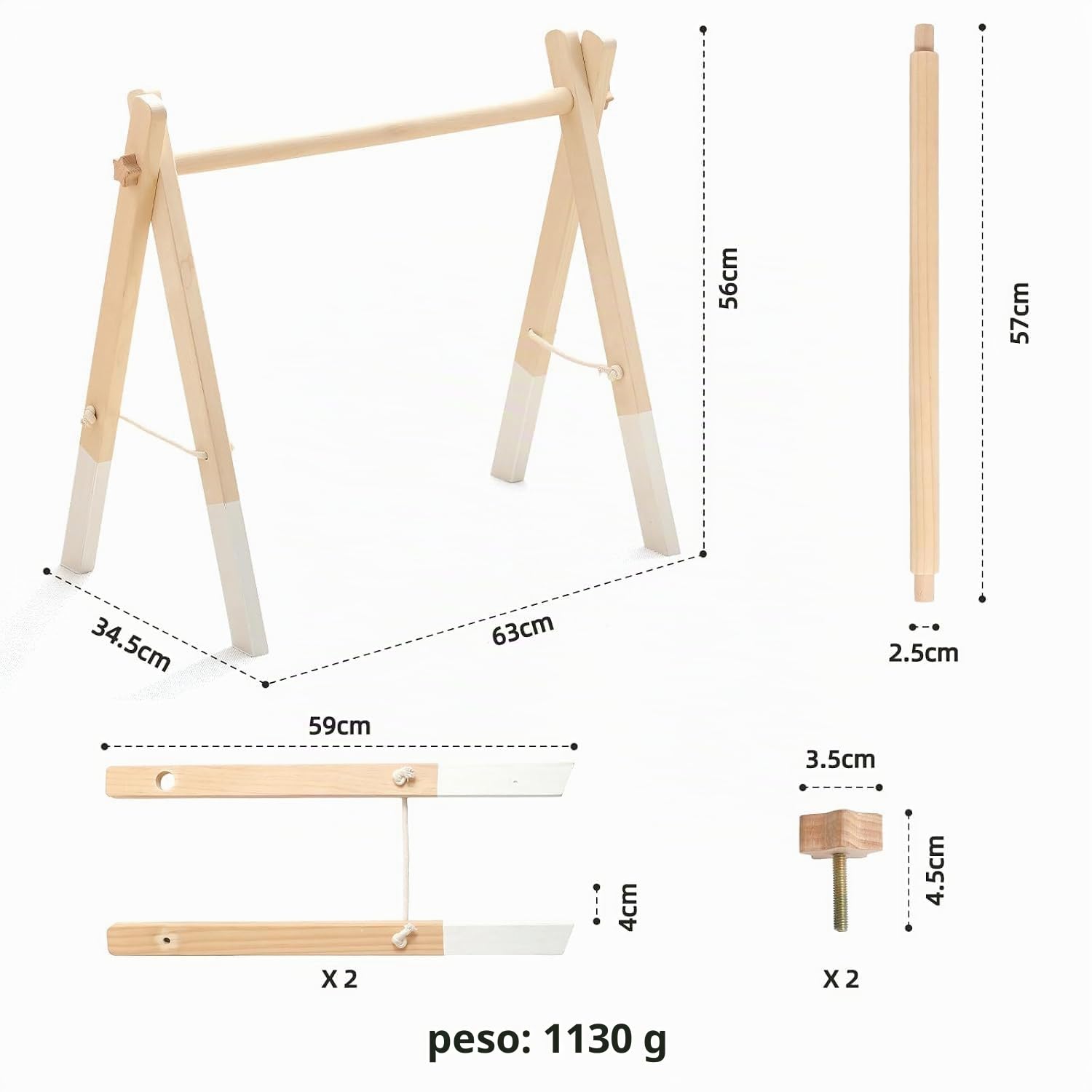 Gimnasio de juego para recién nacido, arco de madera para bebé, centro de actividades, diseño blanco, arco de juego extraíble, para guardería