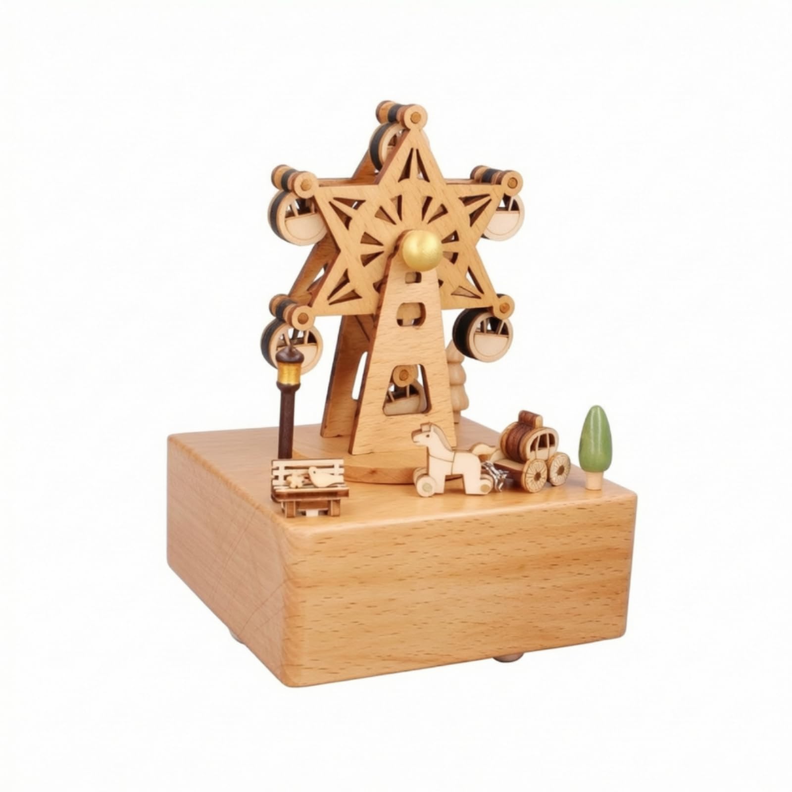 F Fityle Caja de Música Infantil Giratoria Caja Musical Madera Adorno Giratorio Figura en Miniatura de Europea Artesanía Tradicional Adecuada para Escritorio de Noche Estantería, Style to 4