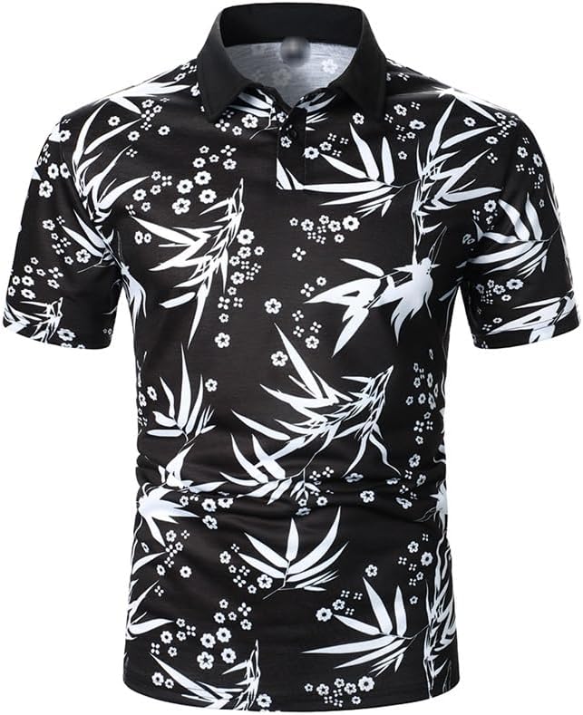Men's Short Sleeve Shirt Leaf Pattern Digital Print Apparel Casual Lapel