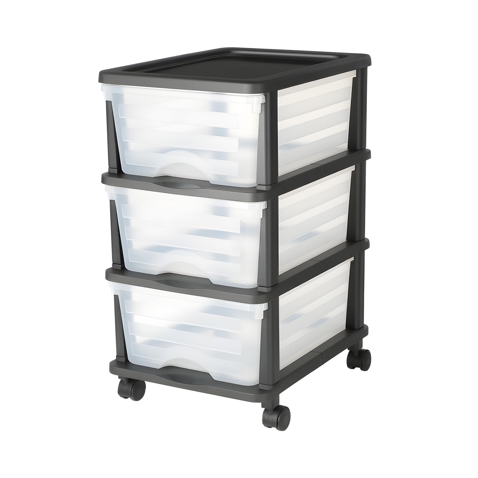 VEVOR Chariot de rangement à 3 tiroirs en plastique, tour de rangement à roulettes, organiseur mobile à 3 niveaux, bac transparent pour fournitures de bureau, salles de bricolage et salles de classe