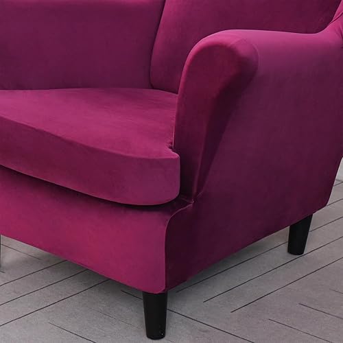 Miniatura 4 de OBCREAT Wingback - Fundas para silla, 2 piezas, terciopelo elástico, con respaldo de ala, fundas de sofá suaves con parte inferior elástica, funda