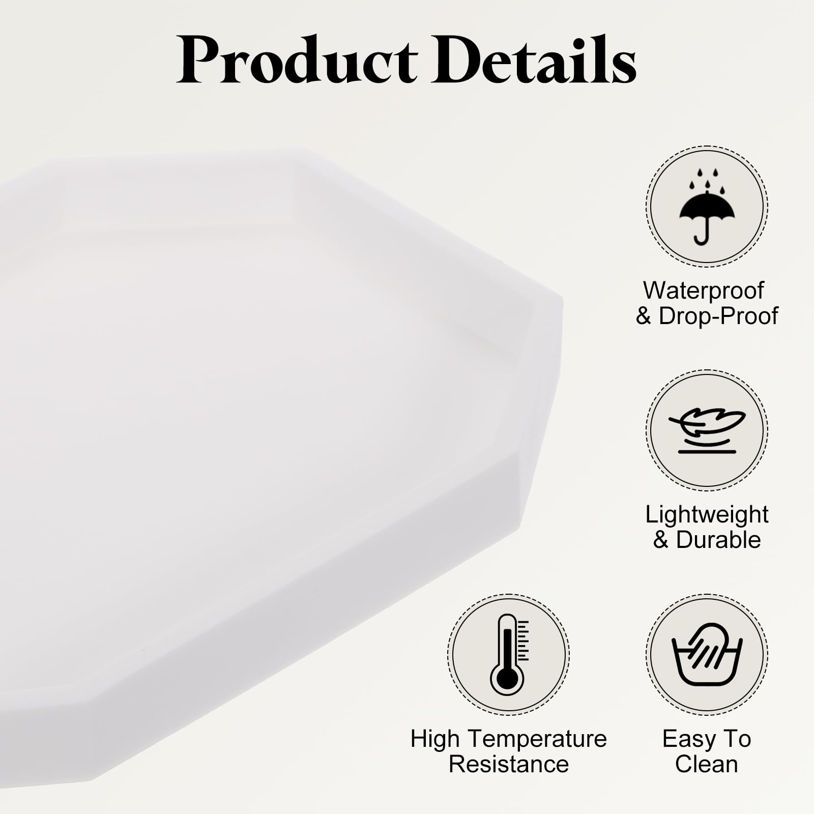 QUARKZMAN Vassoio Per Bagno 20 X 15 Cm Ottagonale In Silicone Per Sapone Portaoggetti Antiscivolo Antiurto Bianco Per Candele Chiavi Trucco