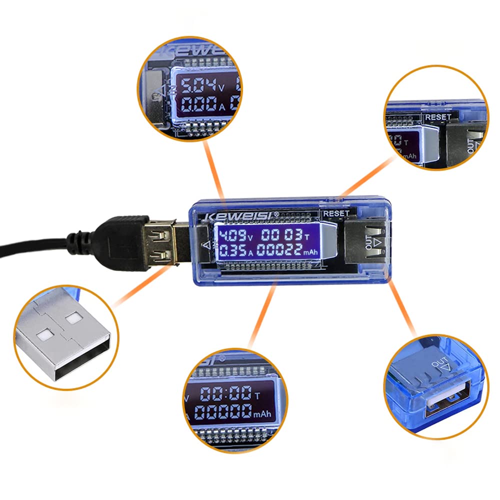 Retoo Wielofunkcyjny tester USB z wyświetlaczem LCD, 4 V – 20 V, cyfrowy miernik napięcia USB, woltomierz, amperomierz, detektor pojemności, ładowarka sieciowa, prąd A, napięcie V, pojemność mAh