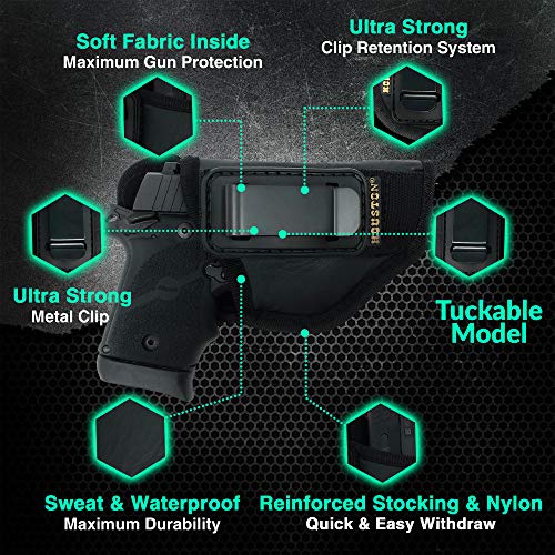 Iwb Tuckable Gun Holster By Houston - Eco Leather Concealed Carry Soft Material | Suede Interior For Protection | Fits: S&W Bodyguard,Taurus Tcp, Sig P238, Jimenez Ja, Ppk380.Ruger Lcp Ii (Right) #TOP1