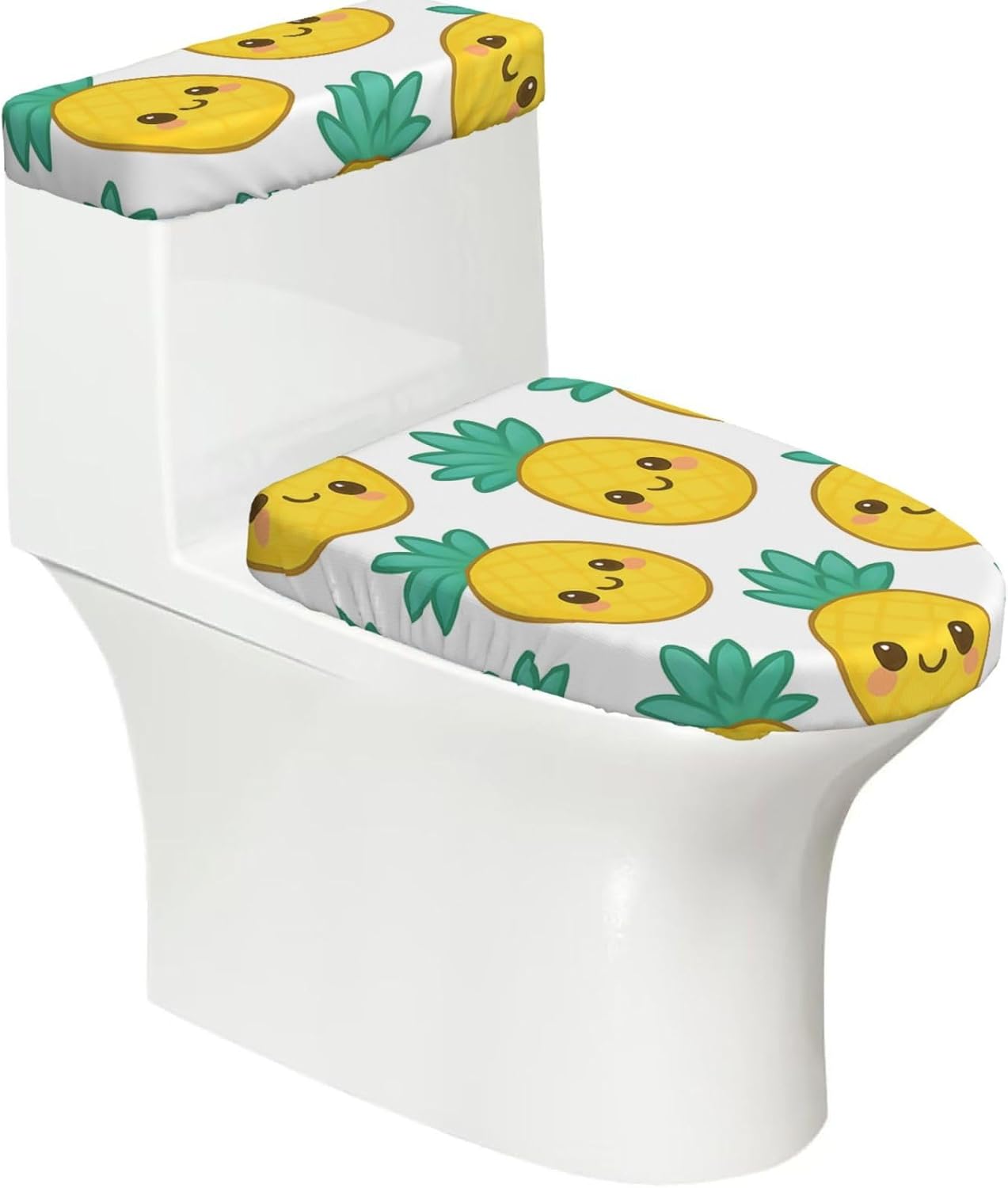 Cute Pineapple Toilet Lid Cover And Tank Cover Set Of 2, Stretch Soft Reusable Bathroom Toilet Seat Covers