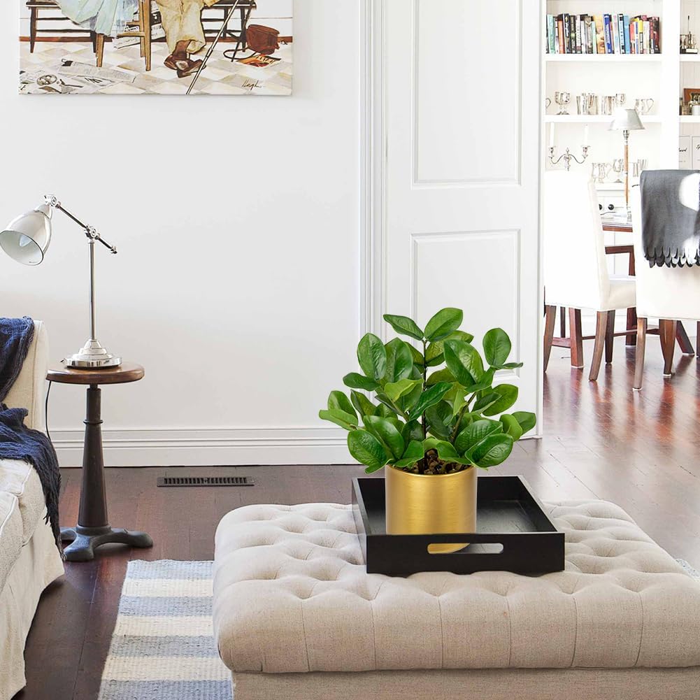 Briful Faux Plants Indoor Artificial ZZ Plant with Gold Pot 11.8in Realistic Fake Silk Plants for Home Office Bathroom Kitchen Dining Table Centerpiece Decoration - Image 5