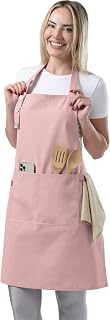 TOSHE Powder Pink Waterdrop Resistant Kitchen Apron with Pockets, Adjustable Unisex for Cooking, Gardening, BBQ, Art