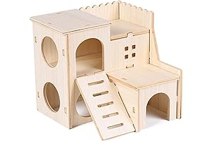 Large Wooden Hamster Hideout with Fun Slide and Climbing Ladder