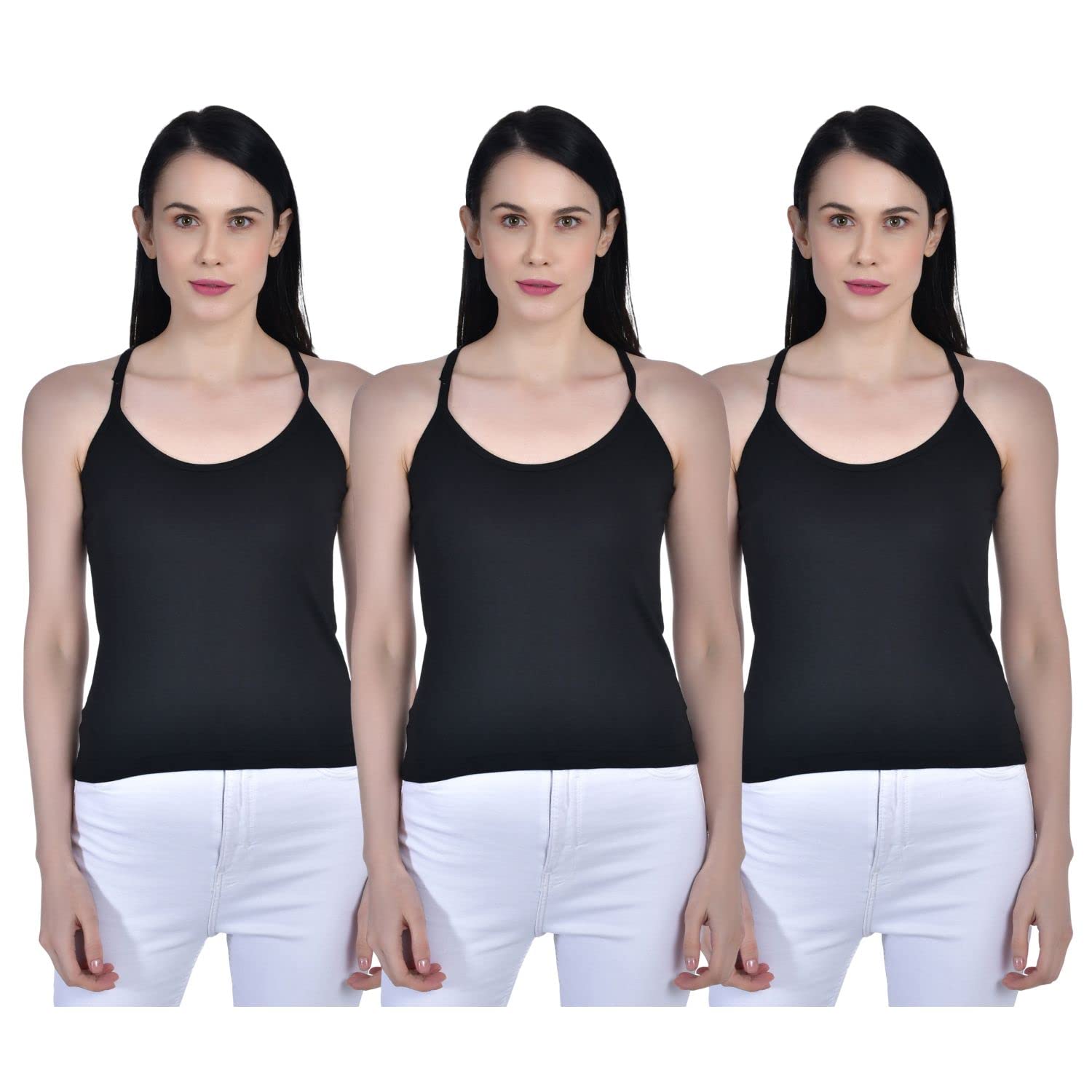 Women's Cotton Sleeveless Scoop Neck Cross Back Spaghetti Pack of 3