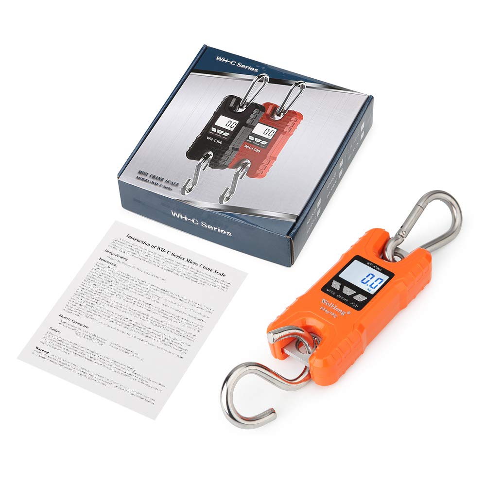 Escala Digital Báscula Digital para grúas de Trabajo Pesado Weiheng, 500 kg / 1102 lbs. Escala Multifuncional para Equipaje, con retroiluminación, Unidad LED, Kg/LB para la Pesca en el merca
