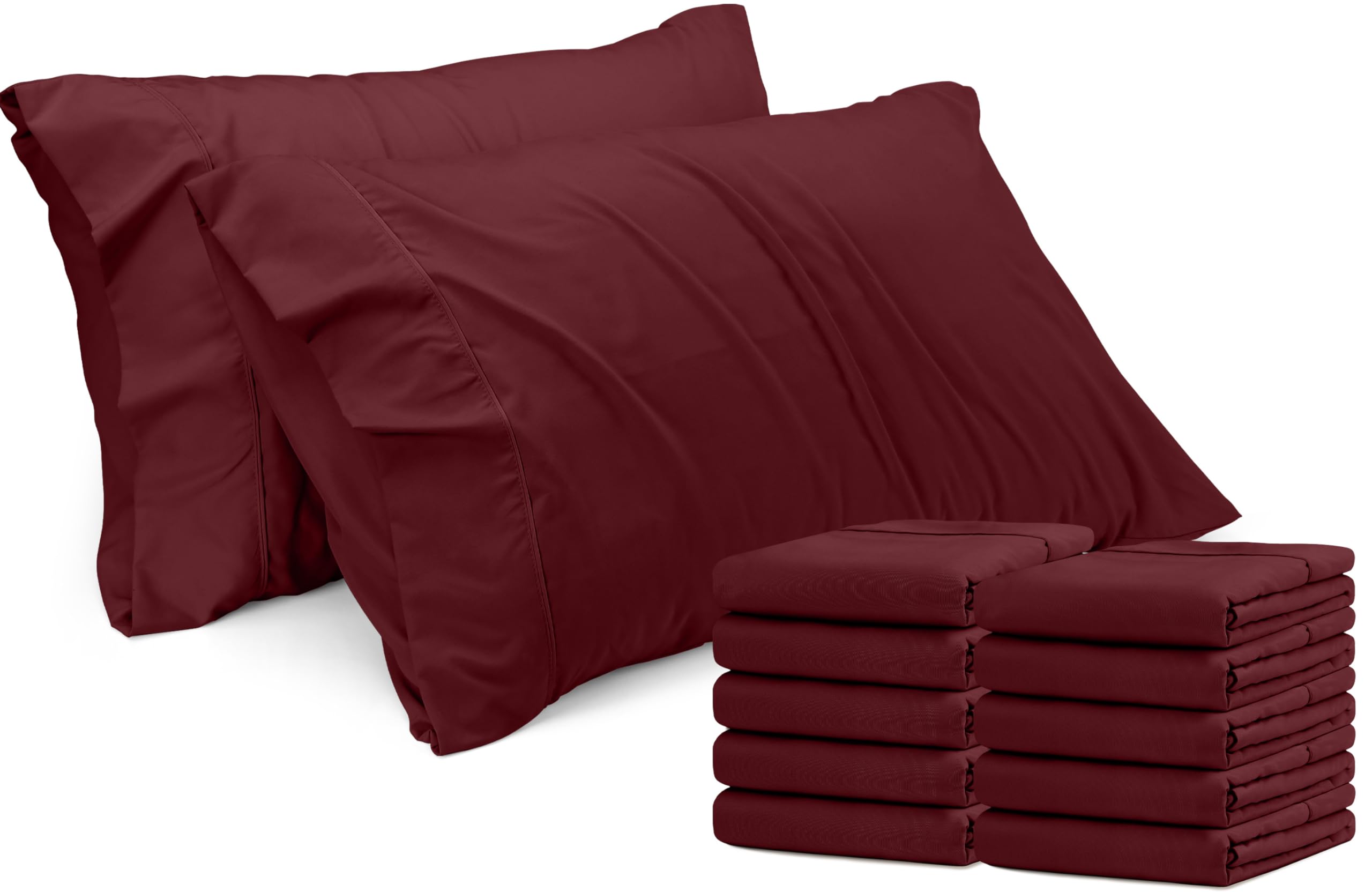 bedding queen pillow cases - 12 pack - envelope closure - soft brushed microfiber fabric - shrinkage and fade resistant pillow covers queen size 20 x 30 inches (queen, burgundy)