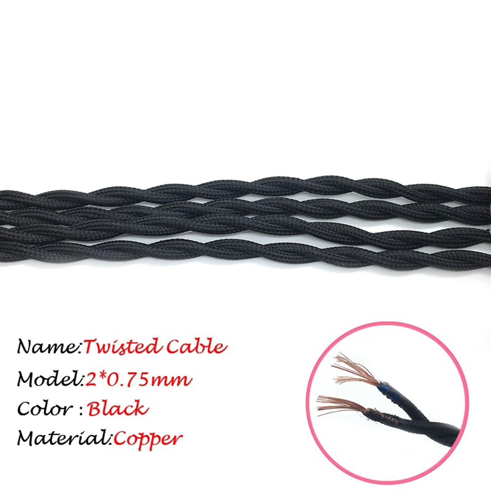fili, Stile Cavo elettrico intrecciato decorativo lampada tessile(Black,10Meter 18 AWG)