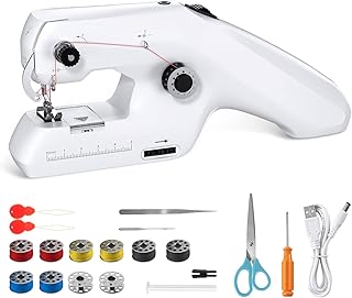Handheld Sewing Machine, Portable Mini Sewing Machine, Machine Electric Stitch Tool, Electric Sewing Machine with Sewing Accessories, Suitable for Clothing, Curtains, Denim, Leather(White)