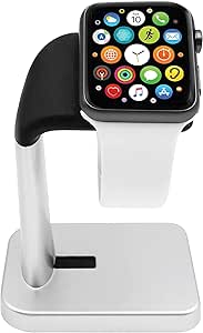 Macally Apple Watch Stand for Series Ultra 10 9 8 7 6 5 4 3 2 1 SE (49mm 45mm 44mm 42mm 41mm 40mm 38mm) - Apple Watch Charger Stand Dock Holder - Sleek Desk iWatch Charging Station - Silver