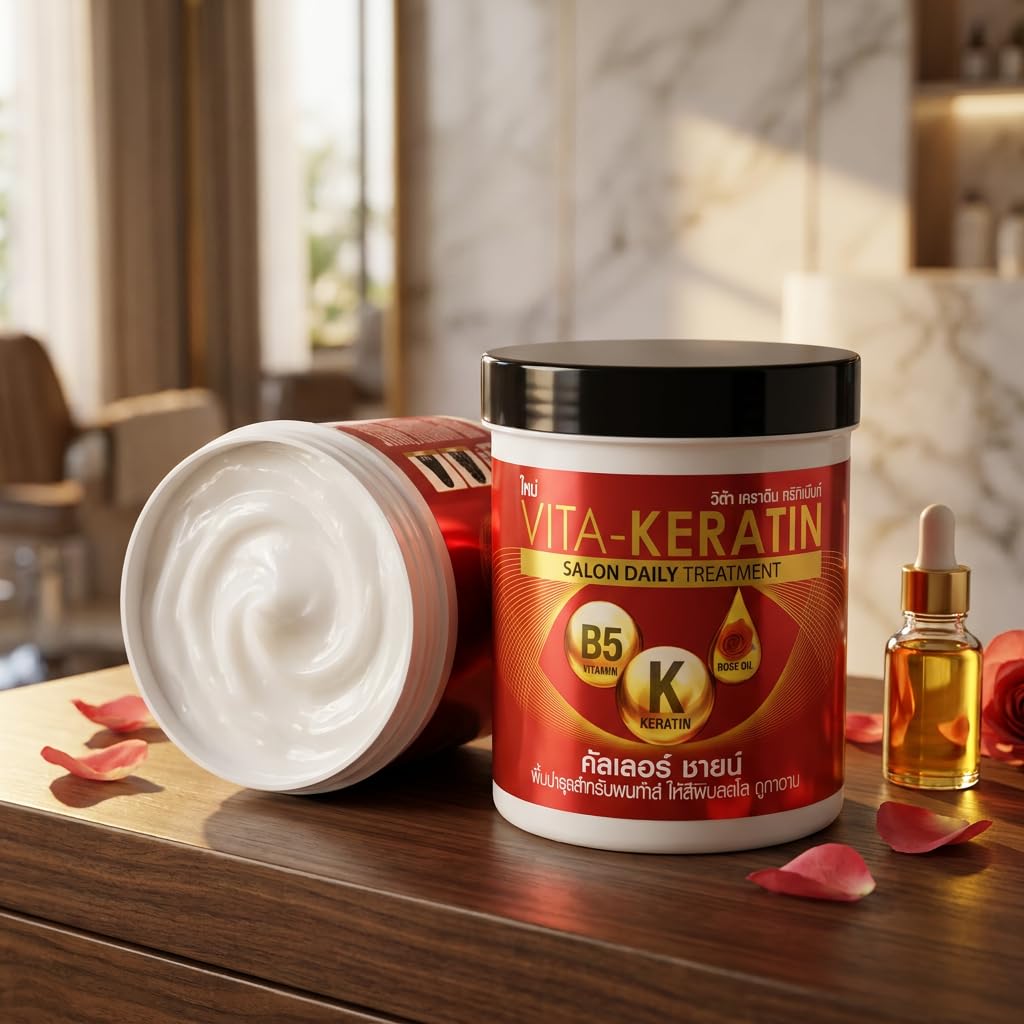 VITA-KERATIN codzienna maska do włosów keratynowa olejek różany witamina B5 do włosów farbowanych 600 ml - Pochodzenie Tajlandia