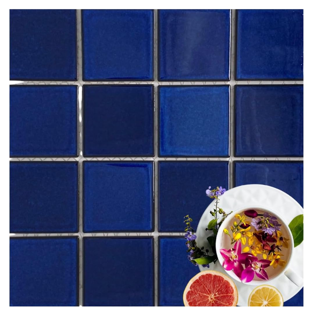 Tenedos Premium Quality 3x3 Cobalt Blue Square Pattern Porcelain Mosaic Floor Wall Tile on Mesh Mounted for Kitchen Backsplash, Pool Tile, Bathroom Shower, Accent Decor (20 Sheets)