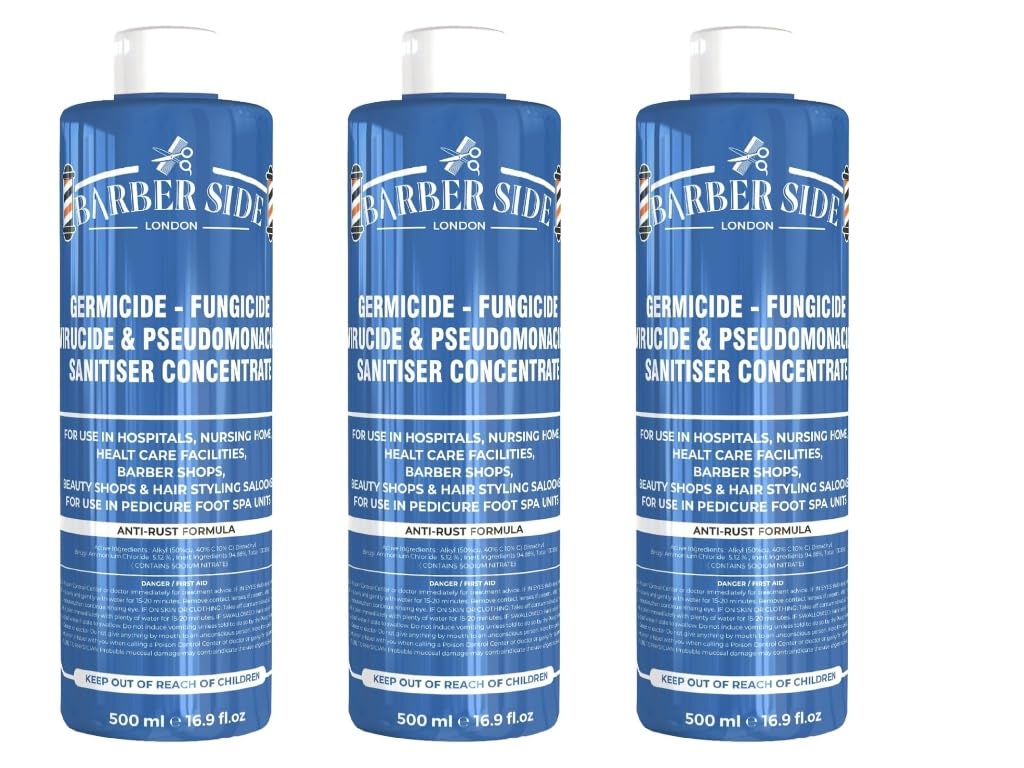 Barber Side London Disinfectant Solution for Salon Jars, Medical, Athletics-Girmicide Solution 3 x 500ml (Blue)