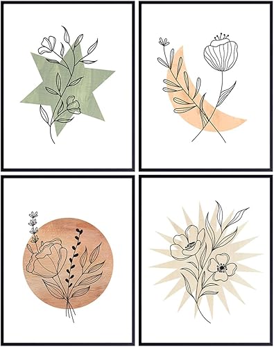 Miniatura 1 de Abstract Plant Wall Decor - Minimalist Aesthetic Line Art for Bathroom, Bedroom, Living Room - Matisse Style Botanical Poster Print Set - Celestial
