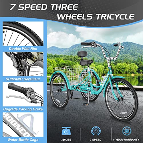 Slsy Adult Tricycles 7 Speed, Adult Trikes 20/24 / 26 Inch 3 Wheel Bikes, Three-Wheeled Bicycles Cruise Trike With Shopping Basket For Seniors, Women, Men. #TOP4